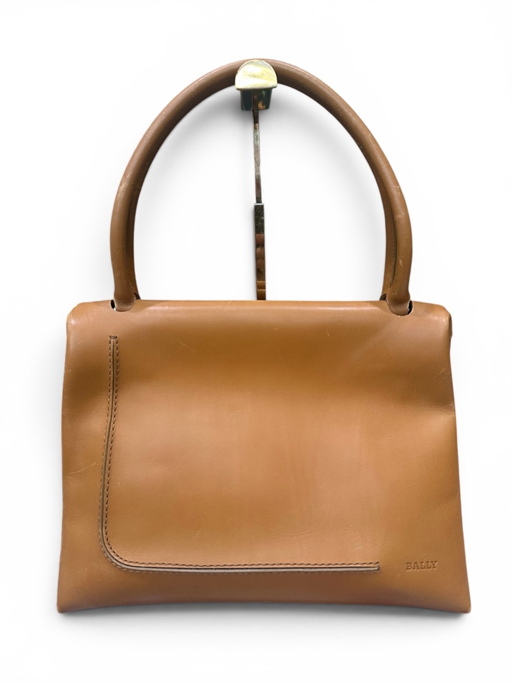 Vintage Bally Penco Cognac Leather Top Handle Satchel Italy Suede Lined